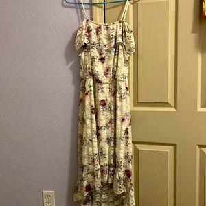 XL Cream & Purple floral midi dress w/ lacing and strap